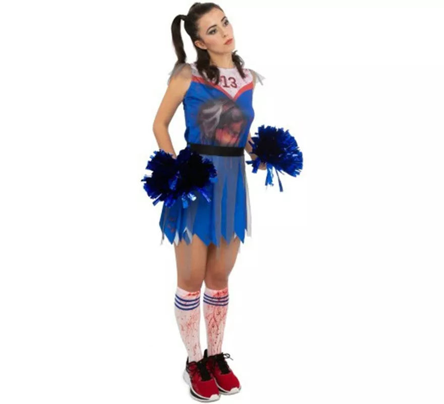 Disfraz de Animadora Zombie azul para mujer