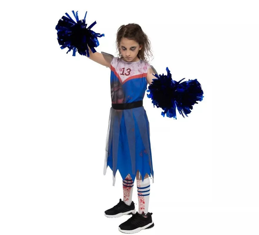 Disfraz de Animadora Zombie azul para niña