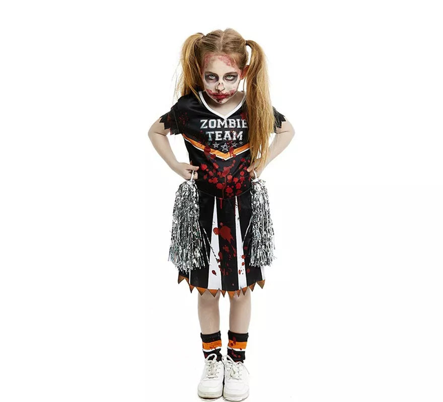 Translation missing: en.Disfraz de Animadora Zombie Team negro para niña y adolescente