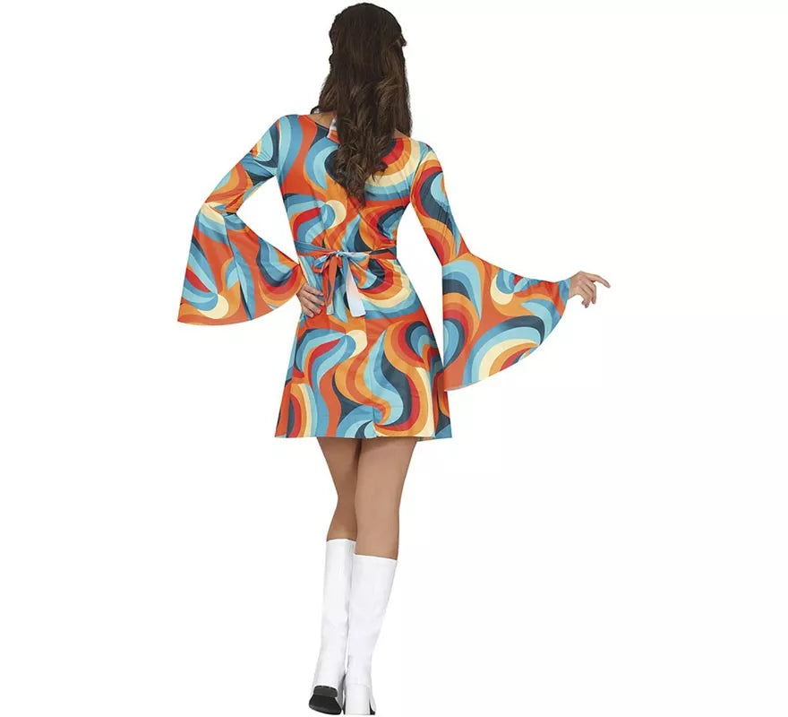 Disfraz de Años 70 curvas multicolor para mujer