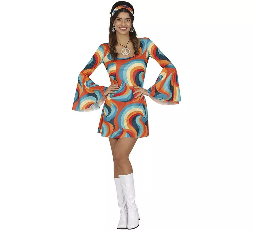 Disfraz de Años 70 curvas multicolor para mujer