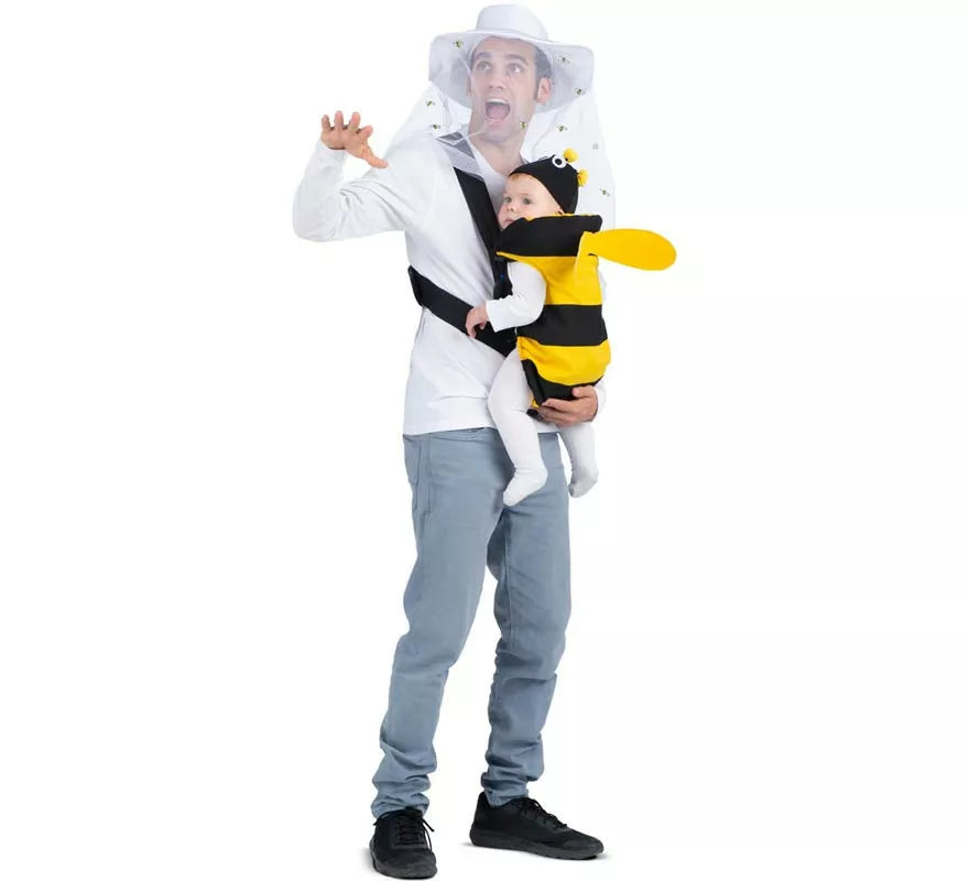 Translation missing: en.Disfraz de Apicultor y Abeja con cubremochila para adulto y bebé