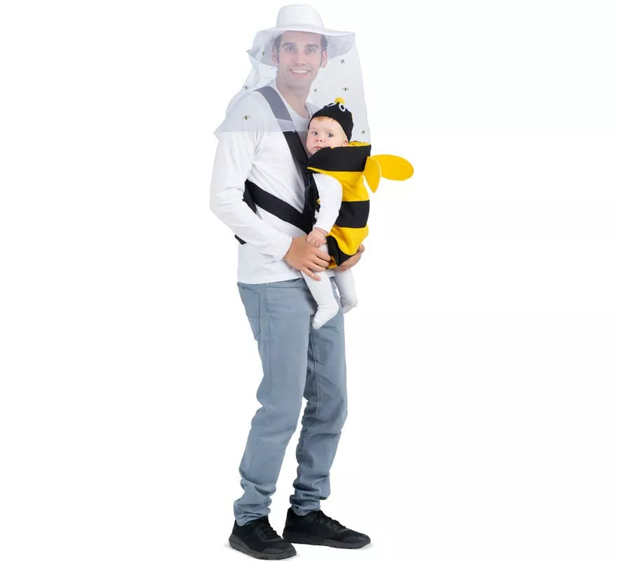 Translation missing: en.Disfraz de Apicultor y Abeja con cubremochila para adulto y bebé