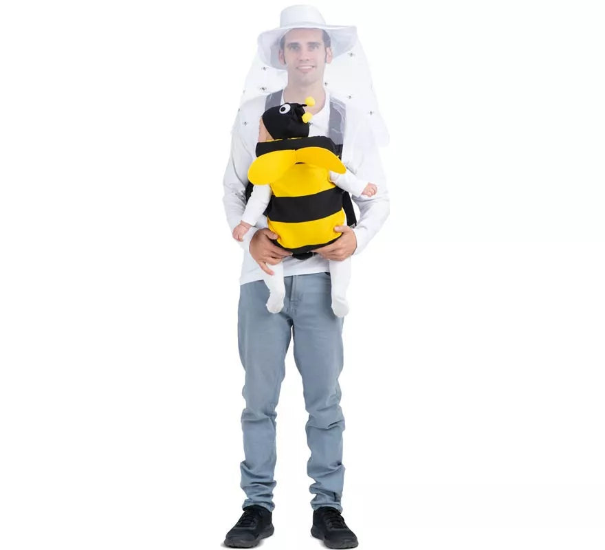 Translation missing: en.Disfraz de Apicultor y Abeja con cubremochila para adulto y bebé