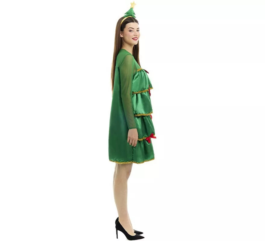Disfraz de Árbol de Navidad con volantes y diadema para mujer