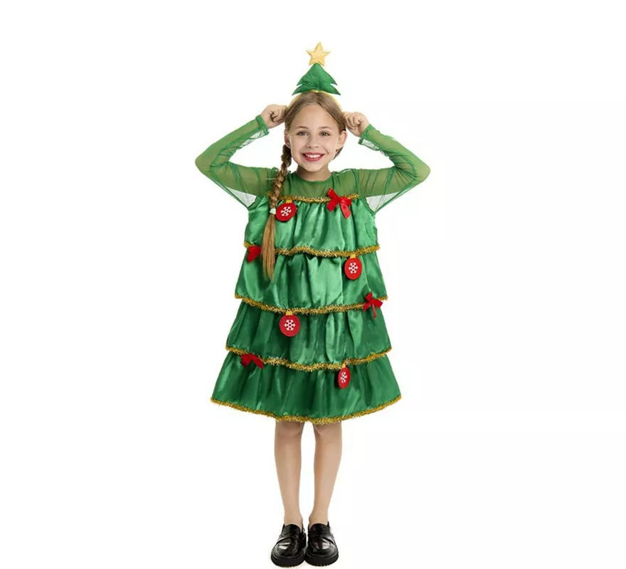 Translation missing: en.Disfraz de Árbol de Navidad con volantes y diadema para niña