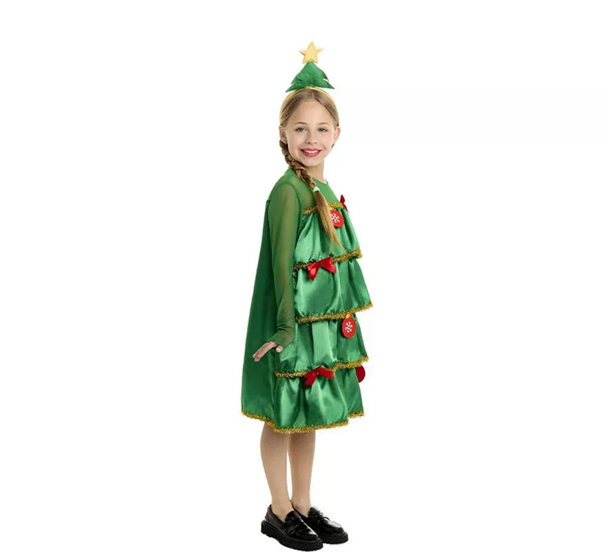 Translation missing: en.Disfraz de Árbol de Navidad con volantes y diadema para niña