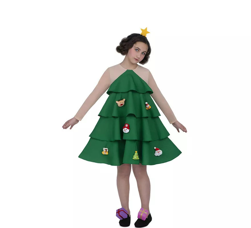 Translation missing: en.Disfraz de Arbolito de Navidad Adornado Deluxe para niña