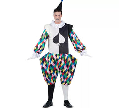 Black and multicoloured Harlequin costume for men