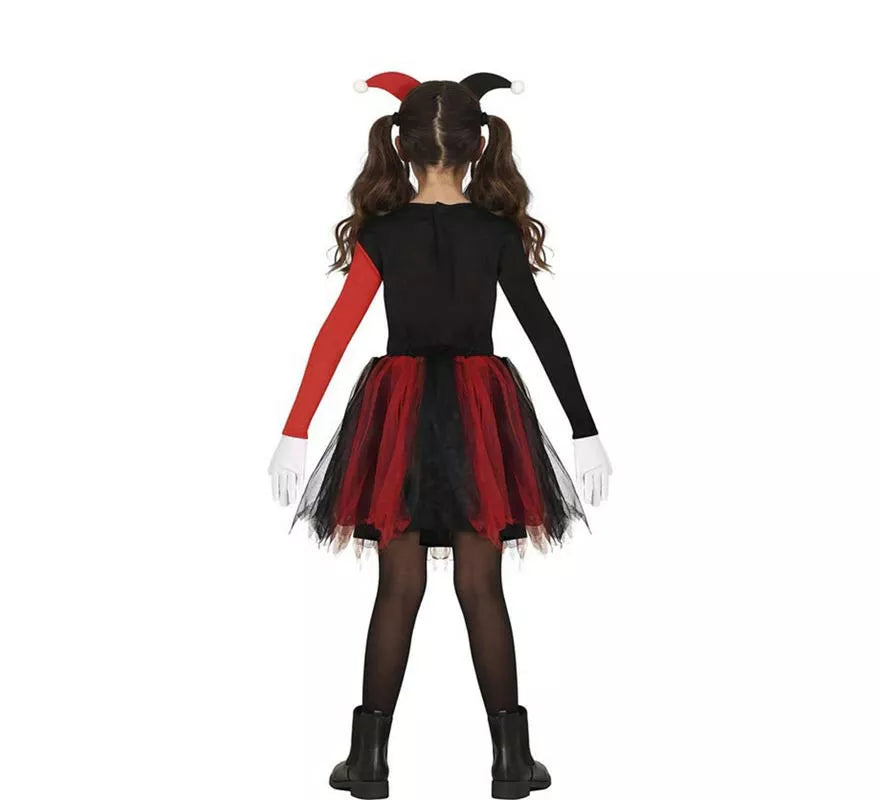 Disfraz de Arlequina Elegante rojo y negro para niña