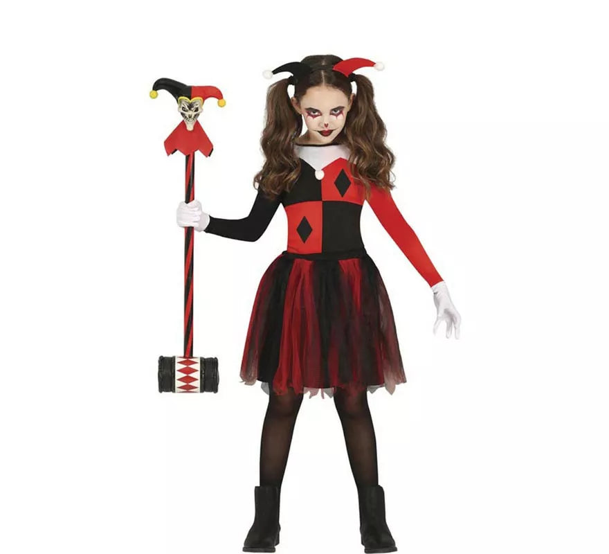 Disfraz de Arlequina Elegante rojo y negro para niña