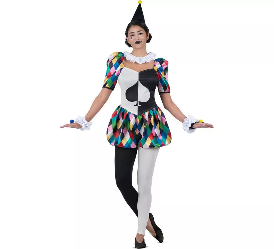 Disfraz de Arlequina negro y multicolor para mujer