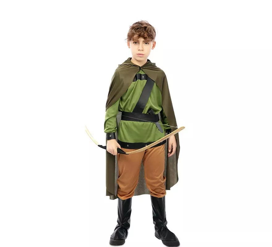 Disfraz de Arquero del Bosque verde con capa para niño