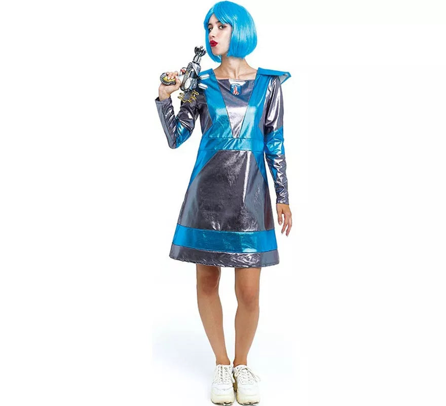 Disfraz de Astronauta plateado oscuro y azul para mujer