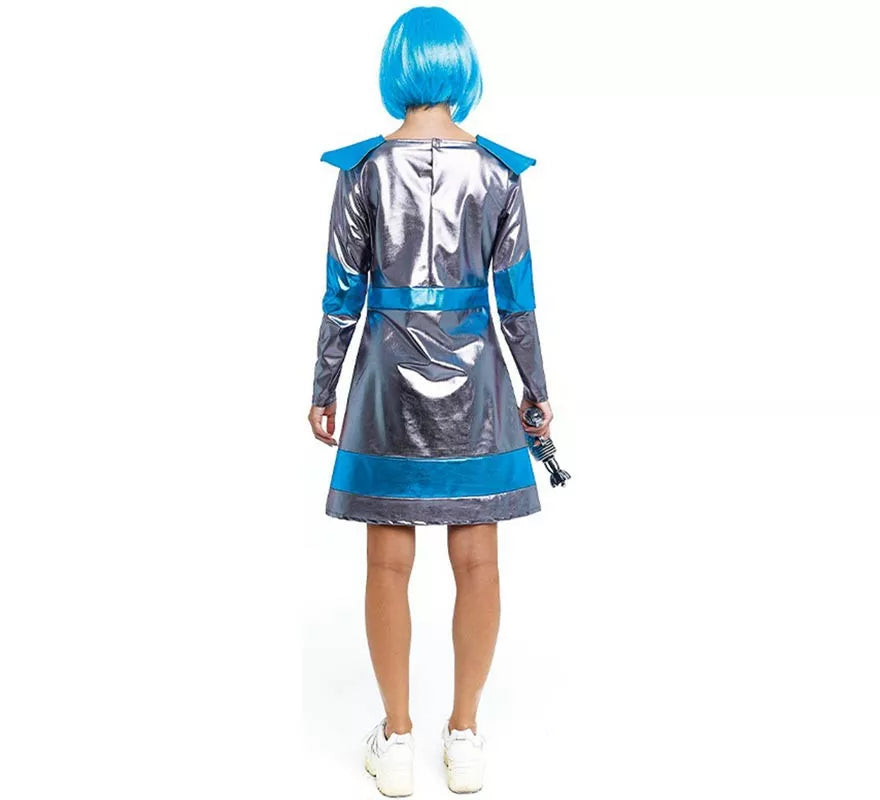 Disfraz de Astronauta plateado oscuro y azul para mujer