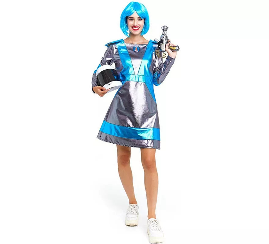Translation missing: en.Disfraz de Astronauta plateado oscuro y azul para mujer