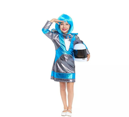 Disfraz de Astronauta plateado oscuro y azul para niña