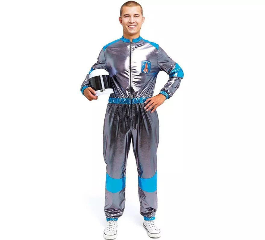 Disfraz de Astronauta plateado y azul para adulto