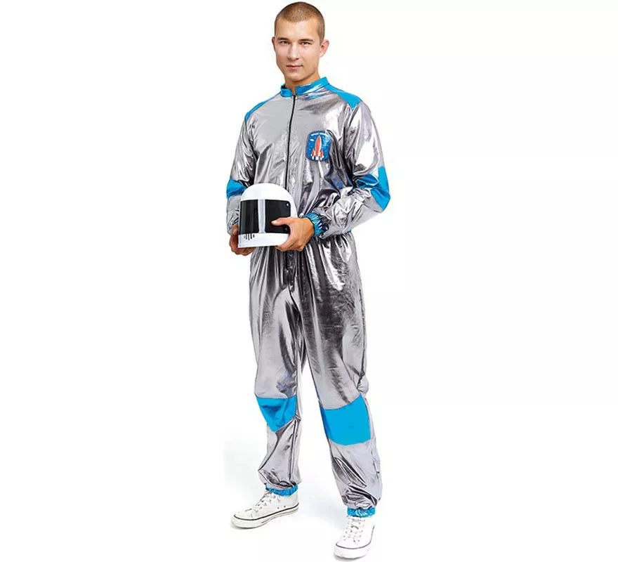 Disfraz de Astronauta plateado y azul para adulto