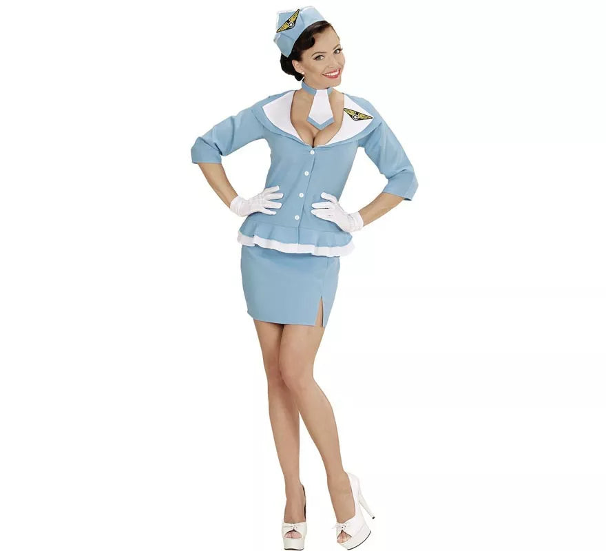 Disfraz de Azafata azul con corbata para mujer