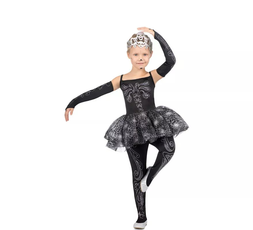 Disfraz de Bailarina Esqueleto con tiara para niña
