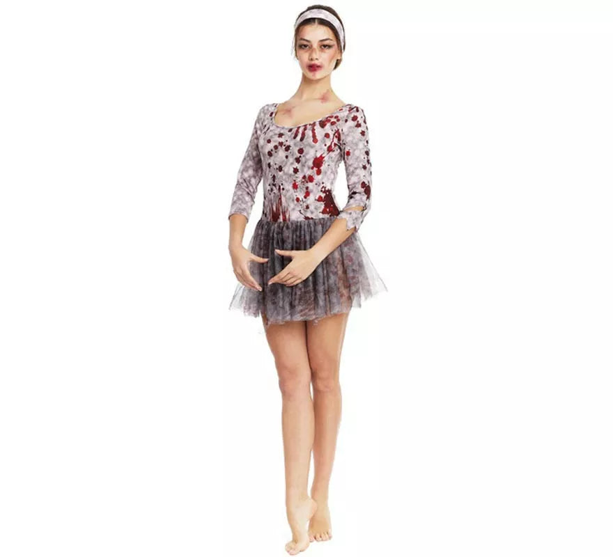 Translation missing: en.Disfraz de Bailarina Zombie gris con tocado para mujer