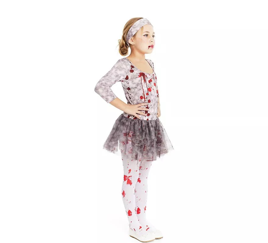 Translation missing: en.Disfraz de Bailarina Zombie gris con tocado para niña y adolescente