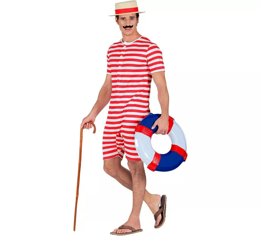 Disfraz de Bañador Estilo Retro años 50 rojo para hombre