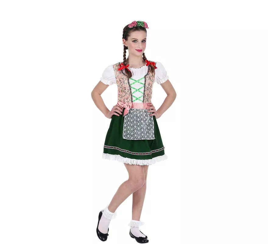 Disfraz de Bávara rosa y negro clásico para niña