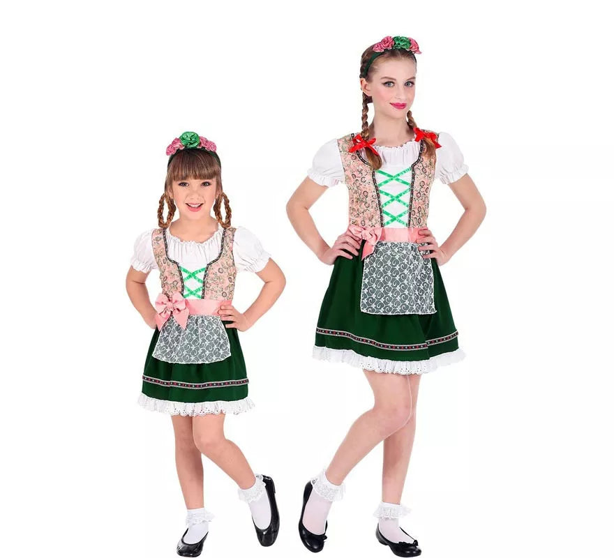 Disfraz de Bávara rosa y negro clásico para niña