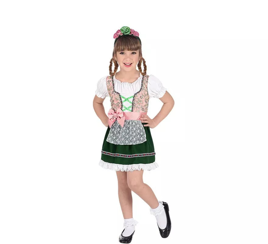 Disfraz de Bávara rosa y negro clásico para niña