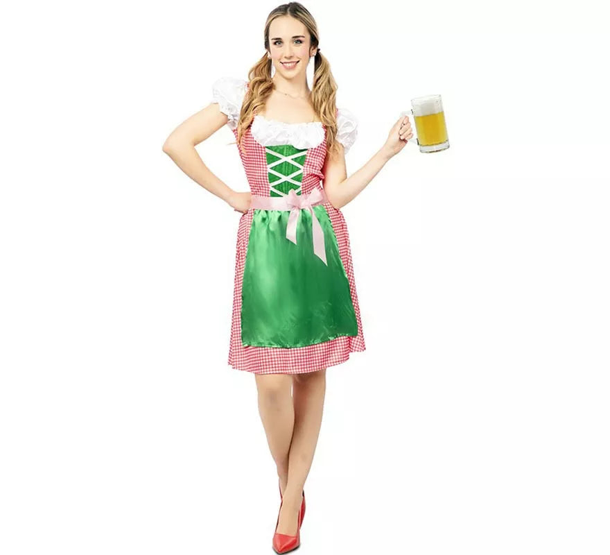 Disfraz de Bávara vestido rosa y verde para mujer