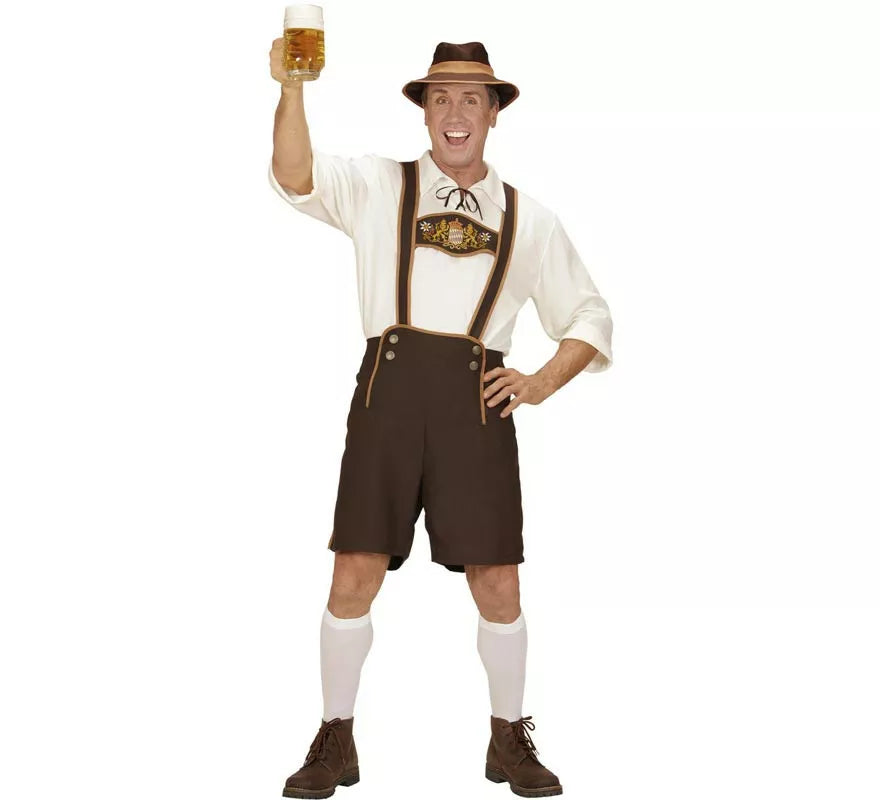 Disfraz de Bávaro blanco y marrón con sombrero para hombre