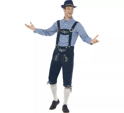 Disfraz de Bávaro Tradicional Azul con Lederhosen para hombre