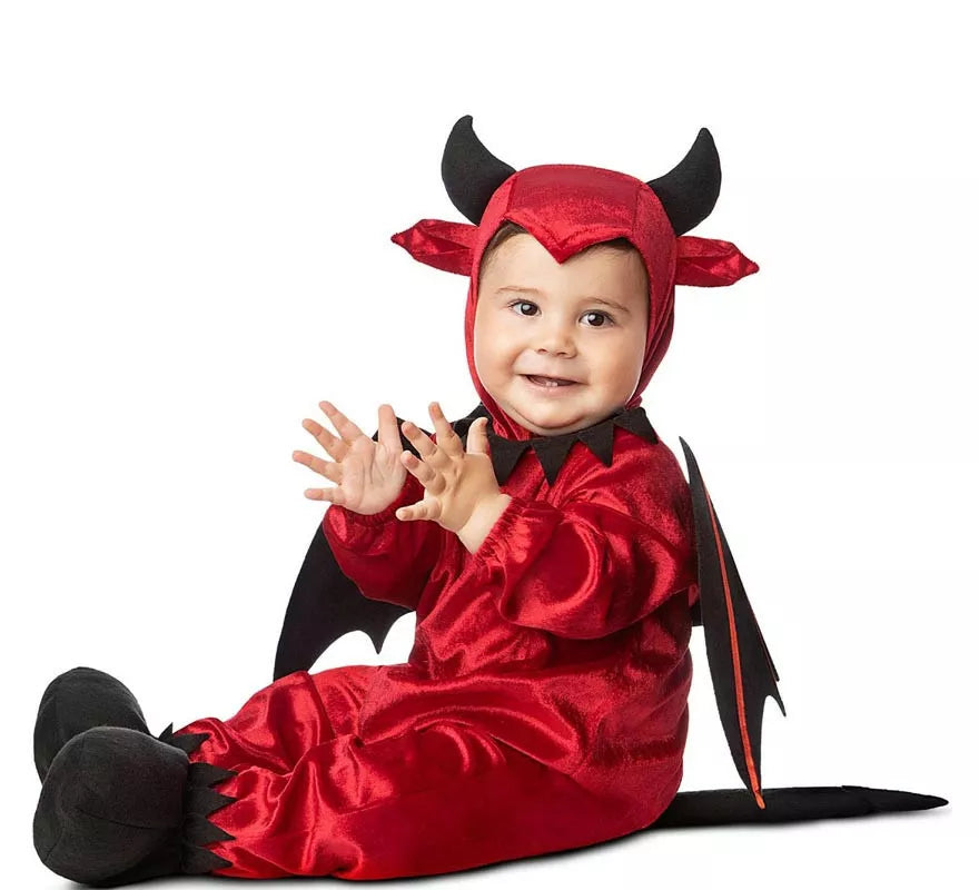 Disfraz de Bebé Diablo rojo con alas y cola para bebé