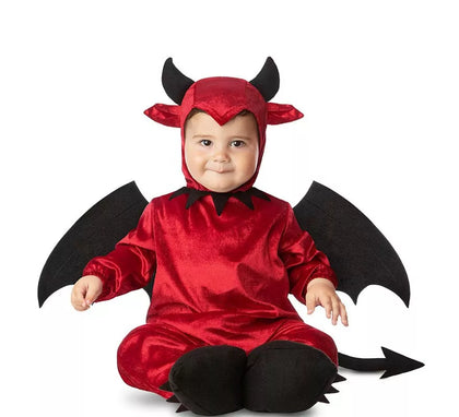Disfraz de Bebé Diablo rojo con alas y cola para bebé