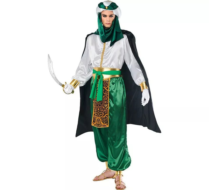 Disfraz de Beduino elegante verde y blanco para hombre