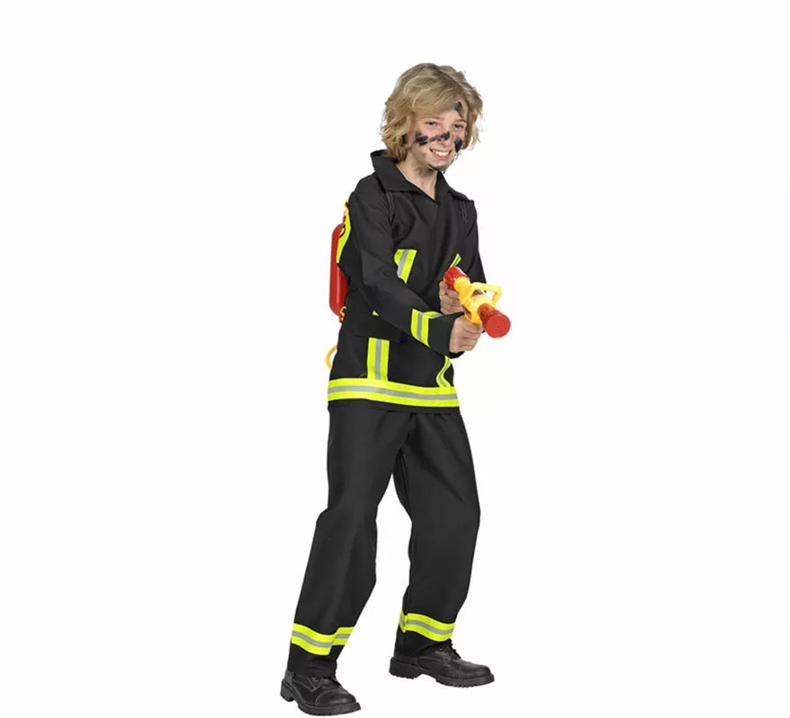 Disfraz de Bombero negro y amarillo para niño