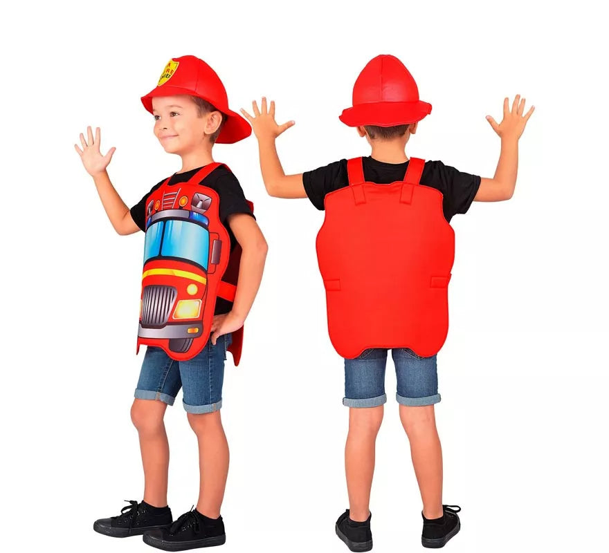 Translation missing: en.Disfraz de Bombero rojo con gorro para niños