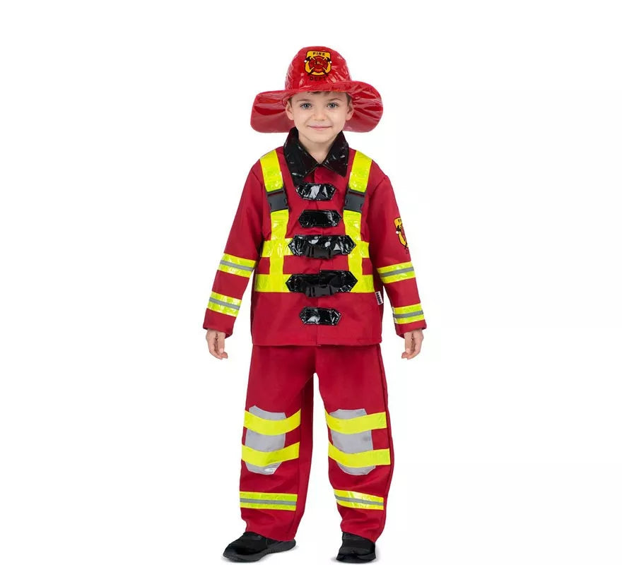 Disfraz de Bombero rojo y amarillo con casco para niños