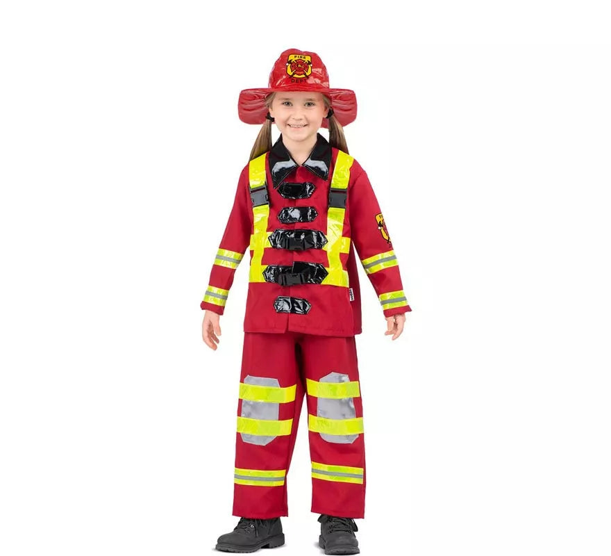 Disfraz de Bombero rojo y amarillo con casco para niños