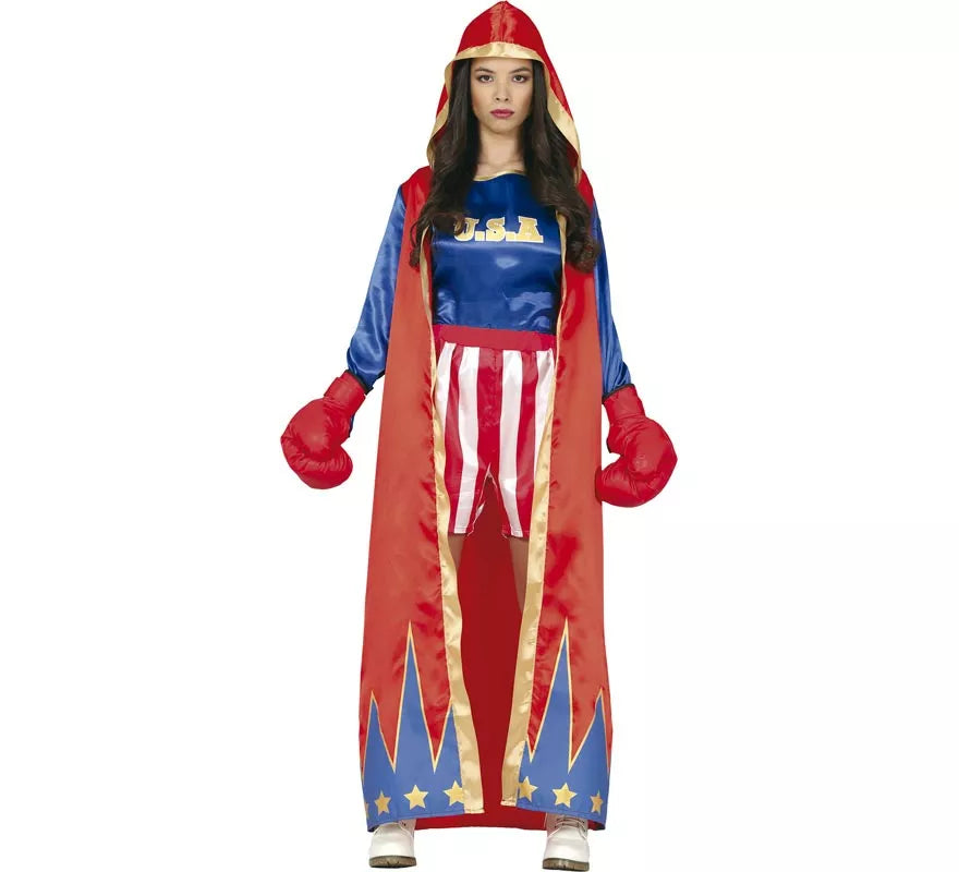 Disfraz de Boxeadora Azul y Rojo para mujer