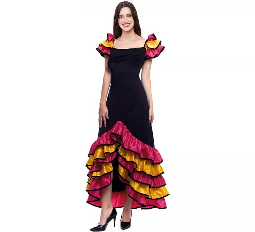 Disfraz de Brasileña Rumbera Negro con Volantes para mujer