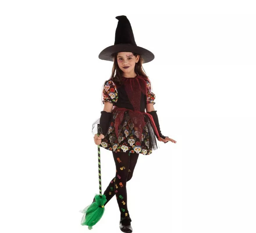 Disfraz de Bruja Calaveras Floral para niña