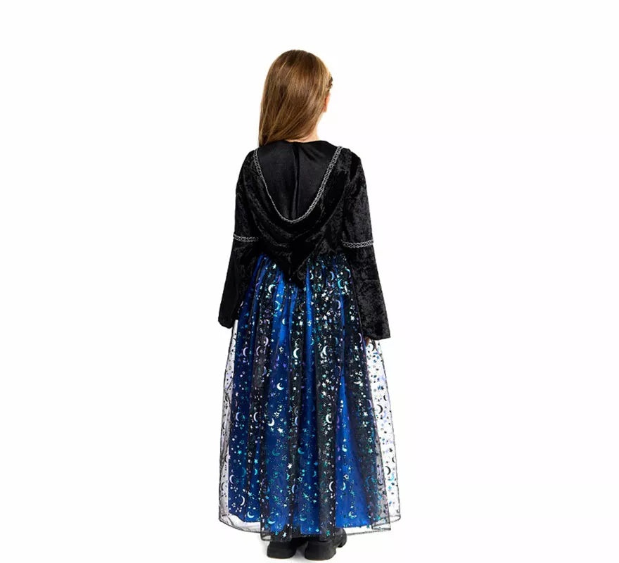 Translation missing: en.Disfraz de Bruja con Estrellas azul para niña
