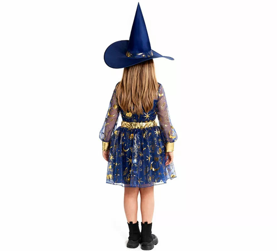 Disfraz de Bruja Esotérica azul para niña