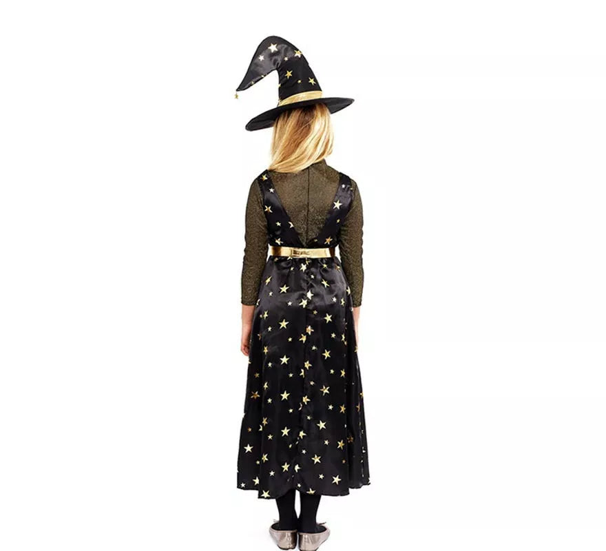 Translation missing: en.Disfraz de Bruja Estrellas dorada con sombrero para niña