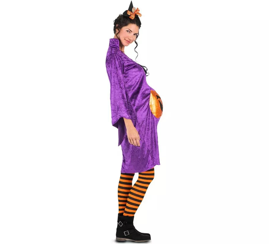 Translation missing: en.Disfraz de Bruja morada con Calabaza para mujer embarazada