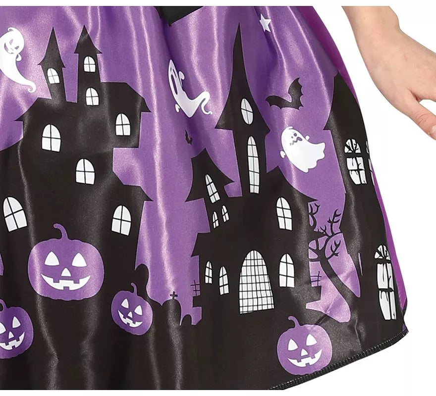 Translation missing: it.Disfraz de Bruja Morada con vestido estampado para niña