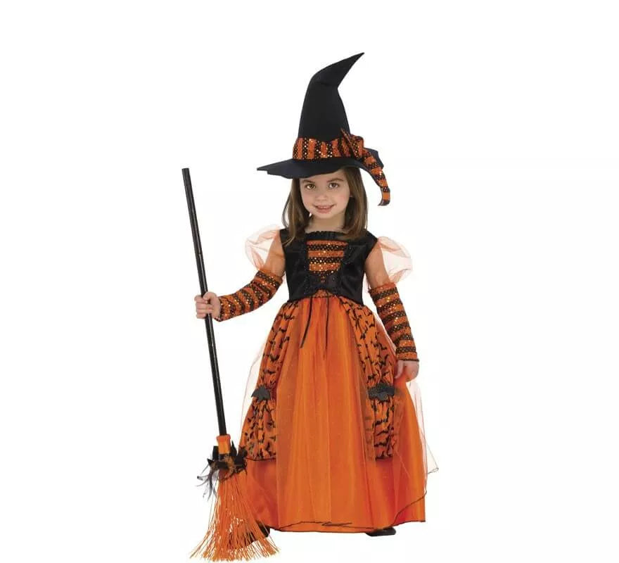 Translation missing: en.Disfraz de Bruja Naranja a Rayas para niña